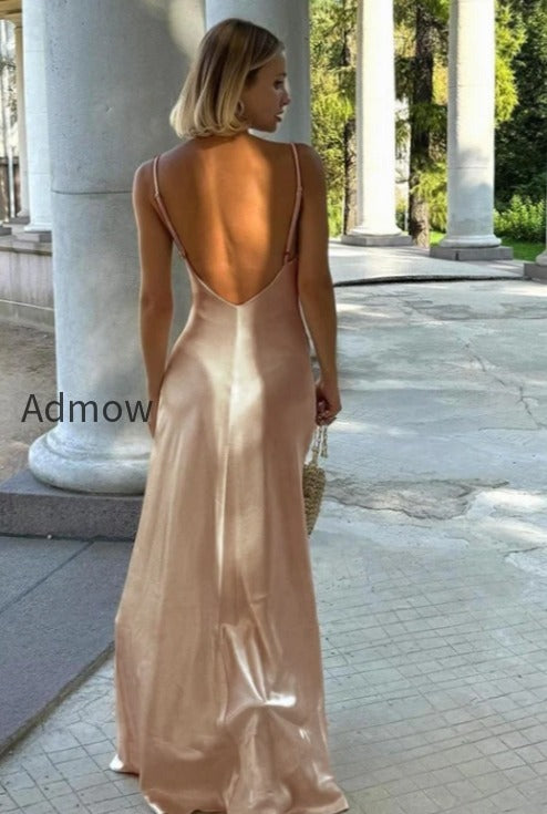 Satin Cami Backless Silk Dress