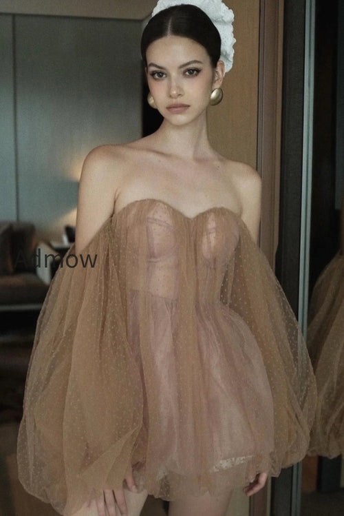 Sweet Sexy Bandeau Puff Sleeve Mini Dress