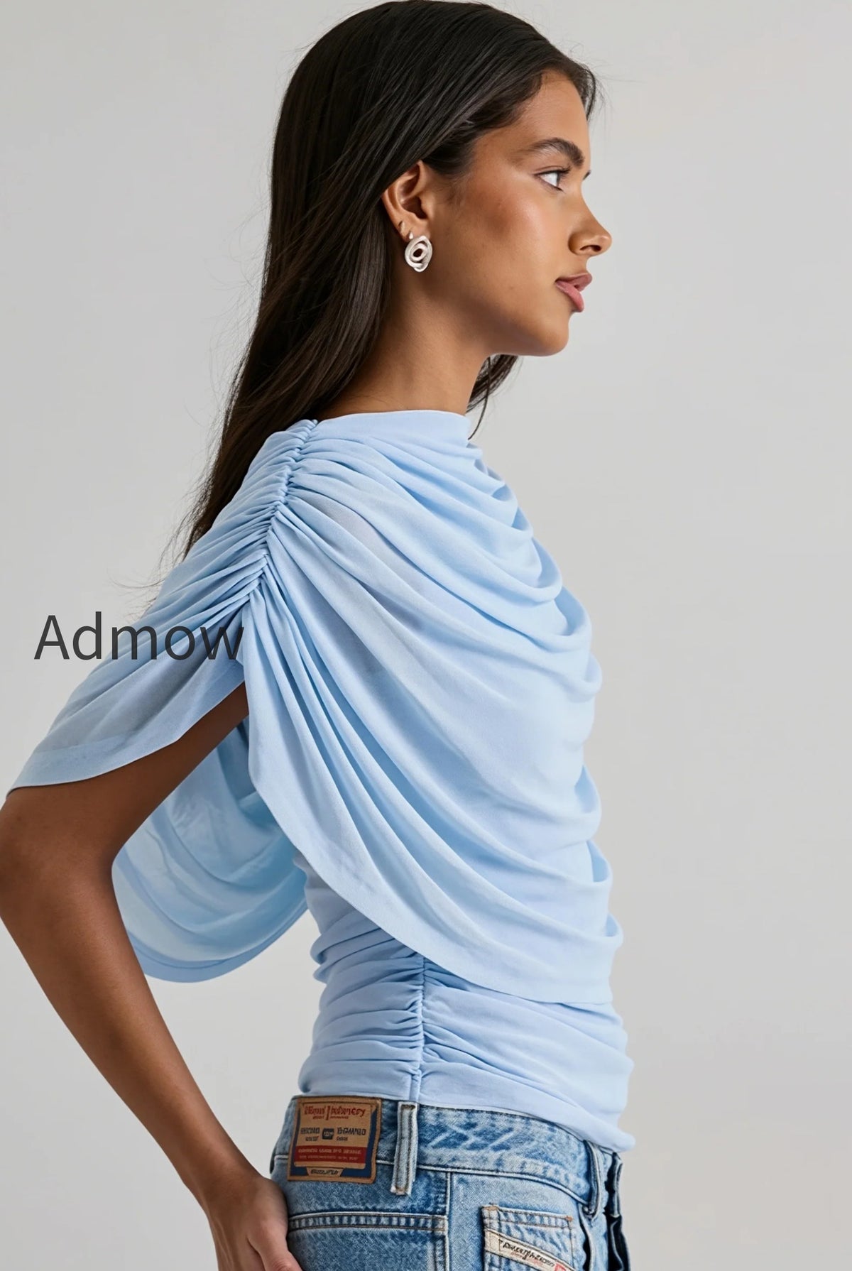 solid-sheer-ruffle-scarf-neck-blouse