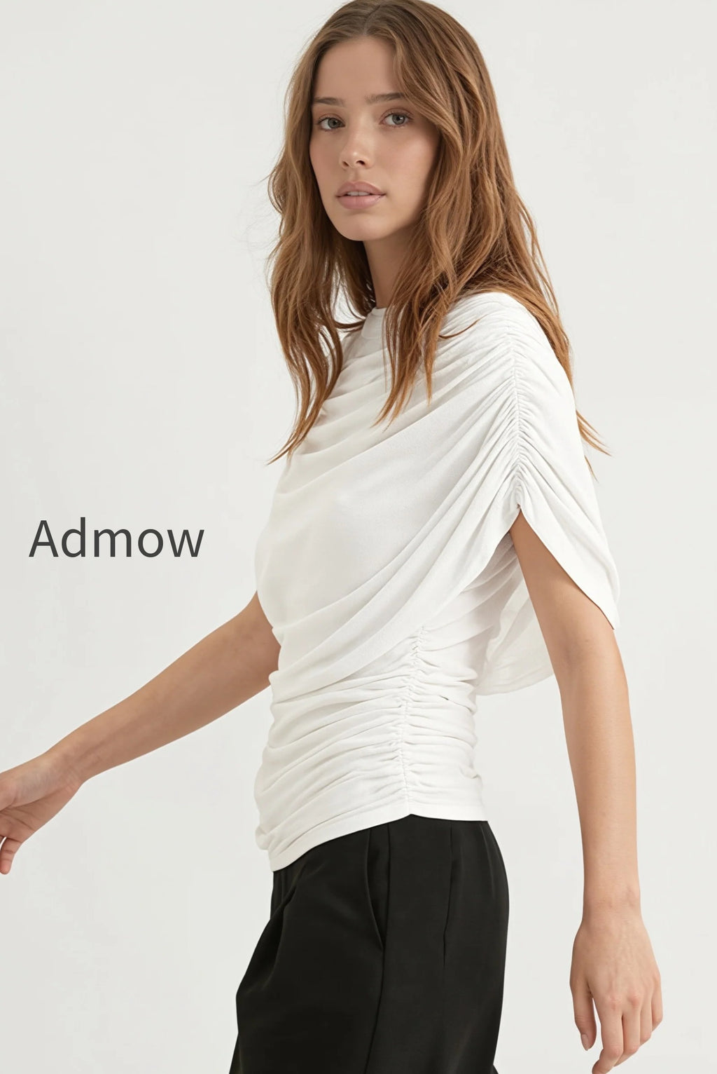 solid-sheer-ruffle-scarf-neck-blouse