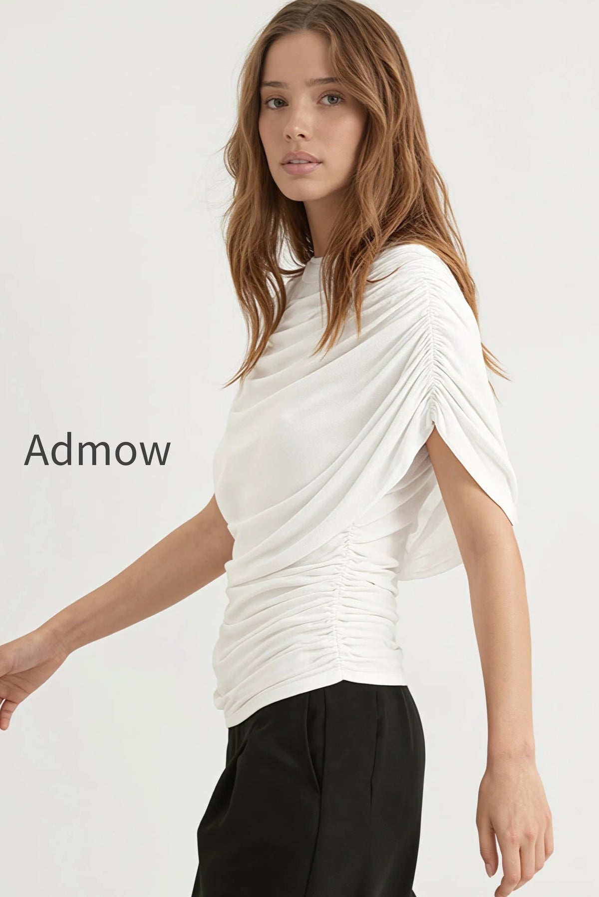 solid-sheer-ruffle-scarf-neck-blouse