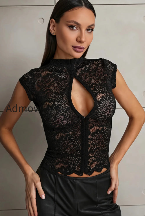 Lace Cutout Button Front Tank Top