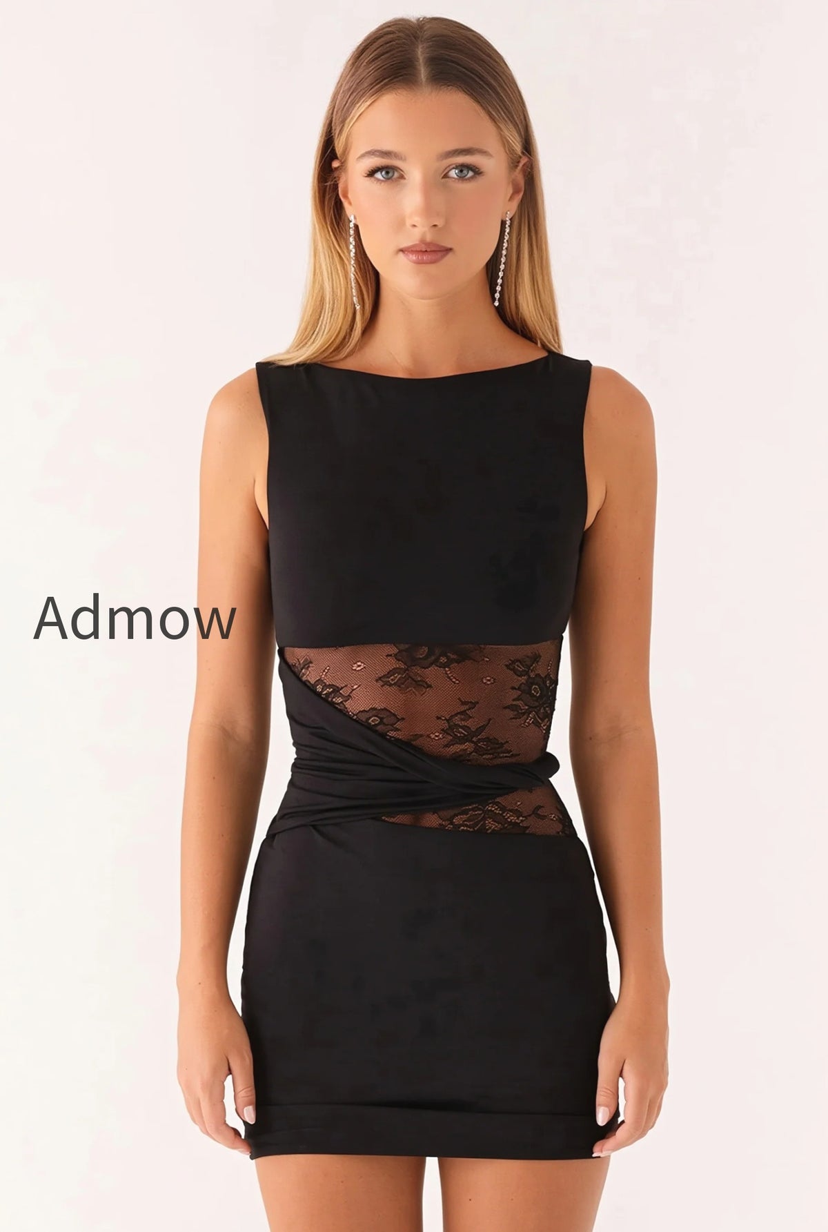lace-waist-sheer-panel-mini-dress