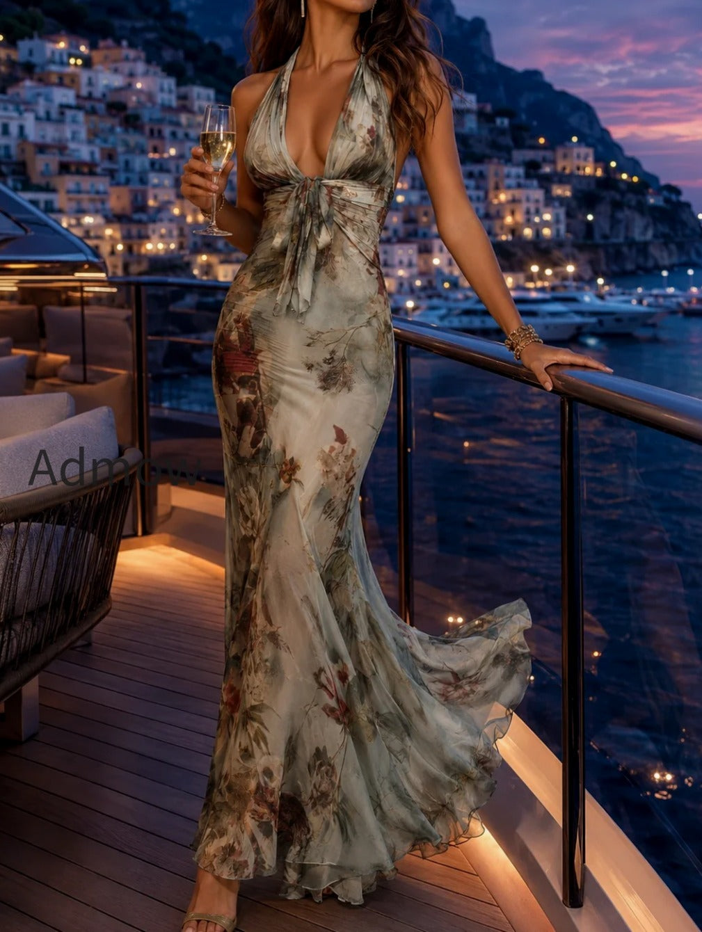 vintage-floral-print-halter-neck-fishtail-chiffon-maxi-dress