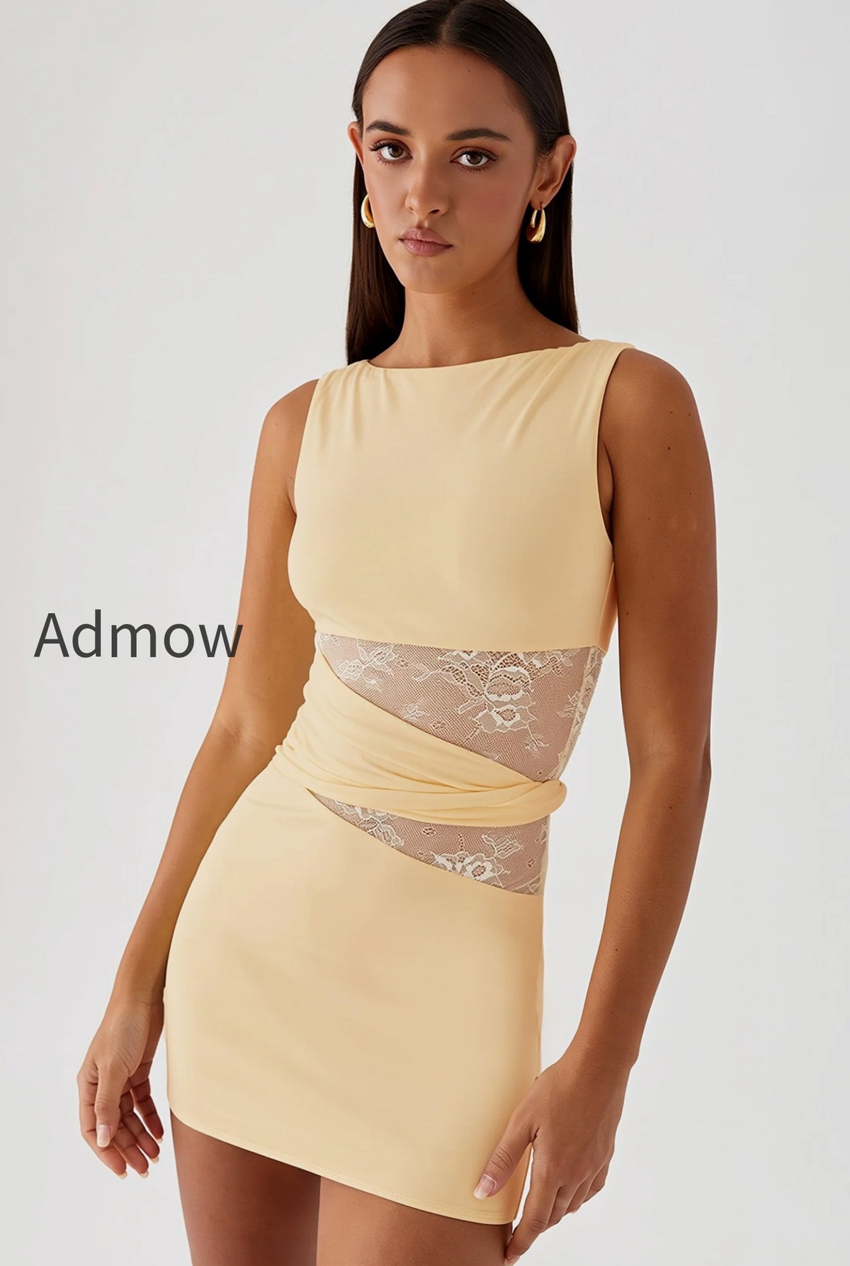 lace-waist-sheer-panel-mini-dress