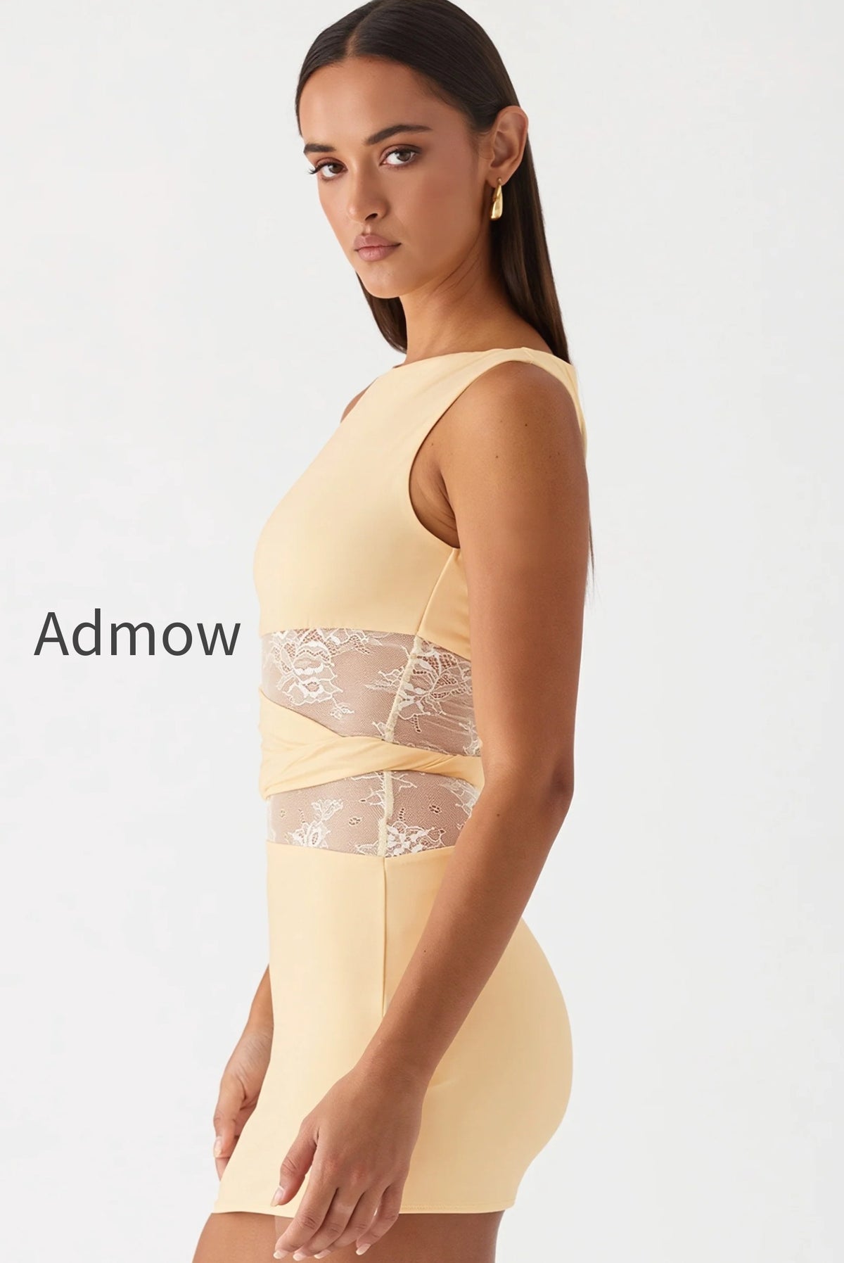 lace-waist-sheer-panel-mini-dress