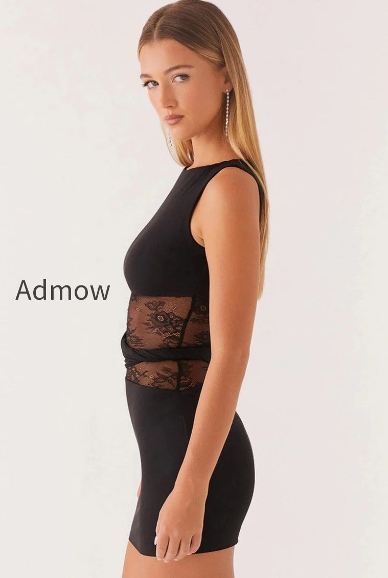lace-waist-sheer-panel-mini-dress