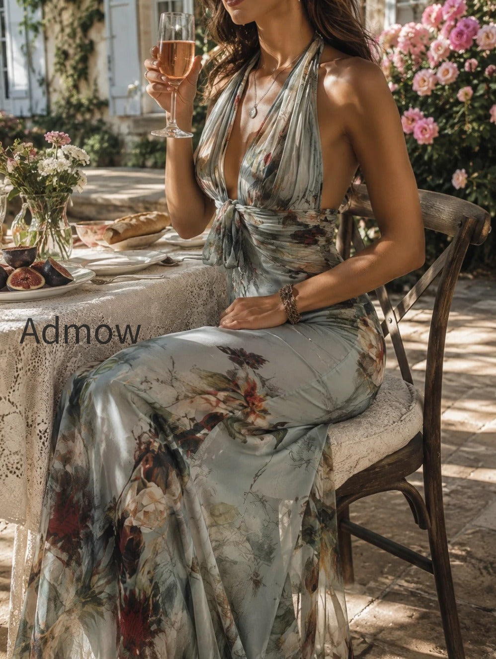 vintage-floral-print-halter-neck-fishtail-chiffon-maxi-dress