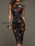 elegant-printed-midi-dress-with-ruffled-sleeves-and-pleats